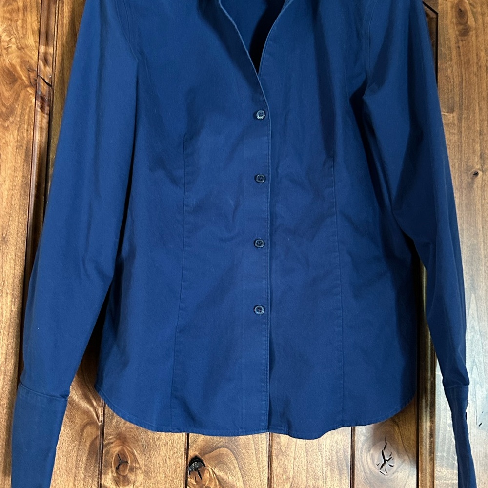 Jones of New York Button Down Blouse, Navy Blue, Size 6